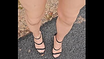 Showing my legs in pantyhose heels and mini skirt