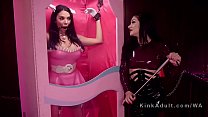 Bound in latex anal strap on banged