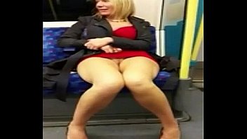 White woman show's pretty pussy on train t b