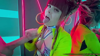 Public sloppy deepthroat in a rave bathroom