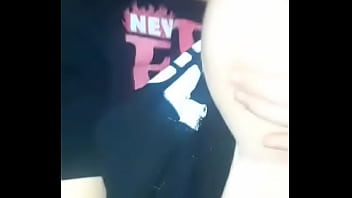 Horny bitch sucking her tittie