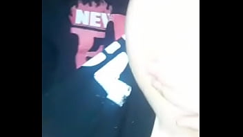 Horny bitch sucking her tittie