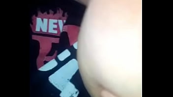 Horny bitch sucking her tittie