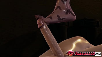 3d hentai halloween witch elsa's laying titjob & footjob for big dick with cumshot in honey select 2