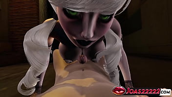 3d hentai halloween witch elsa's laying titjob & footjob for big dick with cumshot in honey select 2