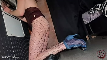 Sloppy behaviour with condom at gloryhole stranger cum on my pussy lips