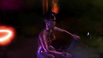 Gorgeous toned demon thanks you with an lewd striptease for the summoning