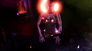 Gorgeous toned demon thanks you with an lewd striptease for the summoning