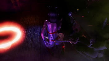 Gorgeous toned demon thanks you with an lewd striptease for the summoning