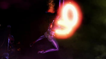 Gorgeous toned demon thanks you with an lewd striptease for the summoning