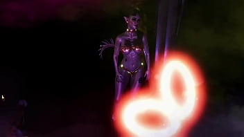 Gorgeous toned demon thanks you with an lewd striptease for the summoning