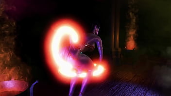 Gorgeous toned demon thanks you with an lewd striptease for the summoning