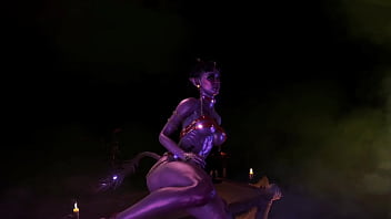 Gorgeous toned demon thanks you with an lewd striptease for the summoning