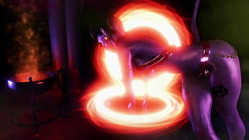 Gorgeous toned demon thanks you with an lewd striptease for the summoning