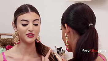 Twin indian stepsisters wearing a saree seduce a white boy