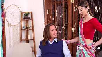 Twin indian stepsisters wearing a saree seduce a white boy