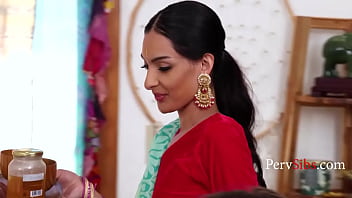 Twin indian stepsisters wearing a saree seduce a white boy