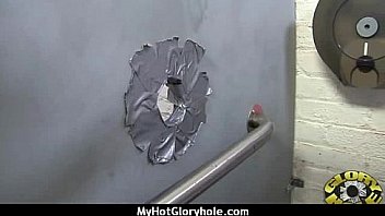 Ebony at the gloryhole jizzed on 25