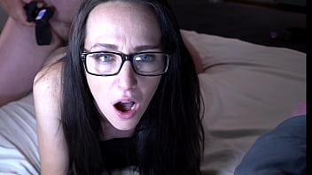 Stepsister sneaks into huge stepbrother's room and disturbs him she sucks his dick and gets taught a lesson ends with a creampie