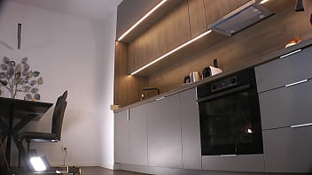 Hot and horny long legs blonde in black stockings shows her ass under leather skirt to tease and get attention