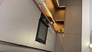 Hot and horny long legs blonde in black stockings shows her ass under leather skirt to tease and get attention