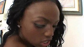 Ebony babe takes a white cock