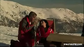 Roxy has make up sex on snowy mountain with man who gets a blowjob