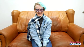 Blue haired coed raven masturbates and gets her pussy deeply fingered