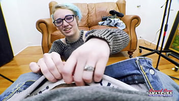 Blue haired coed raven masturbates and gets her pussy deeply fingered