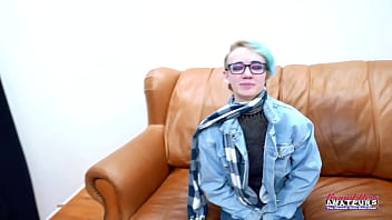 Blue haired coed raven masturbates and gets her pussy deeply fingered