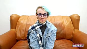 Blue haired coed raven masturbates and gets her pussy deeply fingered