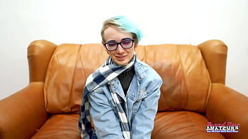 Blue haired coed raven masturbates and gets her pussy deeply fingered