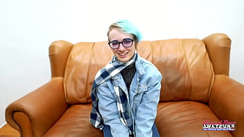 Blue haired coed raven masturbates and gets her pussy deeply fingered