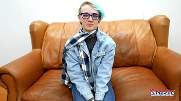 Blue haired coed raven masturbates and gets her pussy deeply fingered