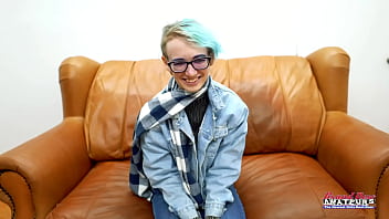 Blue haired coed raven masturbates and gets her pussy deeply fingered