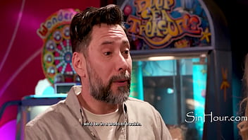 Stepdaughter seduces stepfather in empty arcade