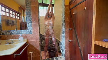 Punishing cheating slave humiliated her with foam and body writing