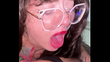 This girl with a split tongue deepthroats me and lets me cum on her face
