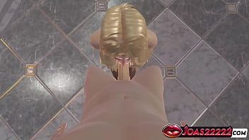 Blonde bombshell in pov titfuck and handjob with a splash of cum