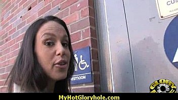 I sneak black bj as i fuck husband thrue gloryhole 16