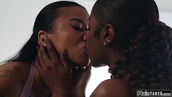 With two lesbians in my bedroom can you blame me for spying ebony gfs lick pussy when they find out their friend has been watching them all along