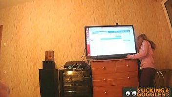 Petite chic strips and sucks cock