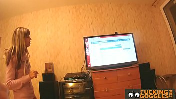 Petite chic strips and sucks cock