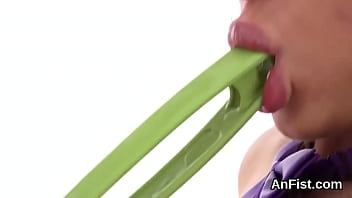 Lesbian teenie gets her shaven twat and anal fist fucked