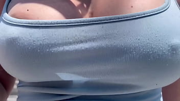 European stepmom public big boobs bouncing for a walk outdoor