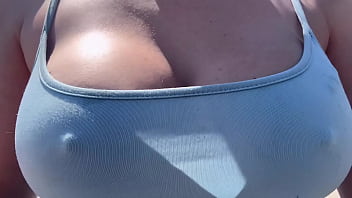 European stepmom public big boobs bouncing for a walk outdoor