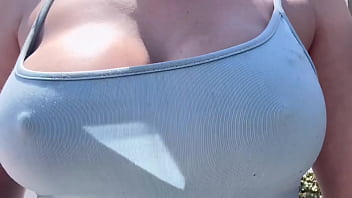 European stepmom public big boobs bouncing for a walk outdoor