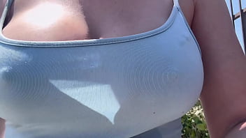 European stepmom public big boobs bouncing for a walk outdoor