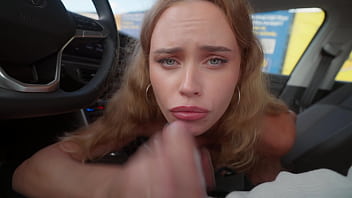 My hot stepmother sucks my cock in the supermarket car park while we wait for my step father