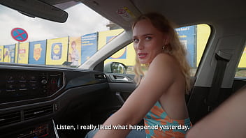 My hot stepmother sucks my cock in the supermarket car park while we wait for my step father